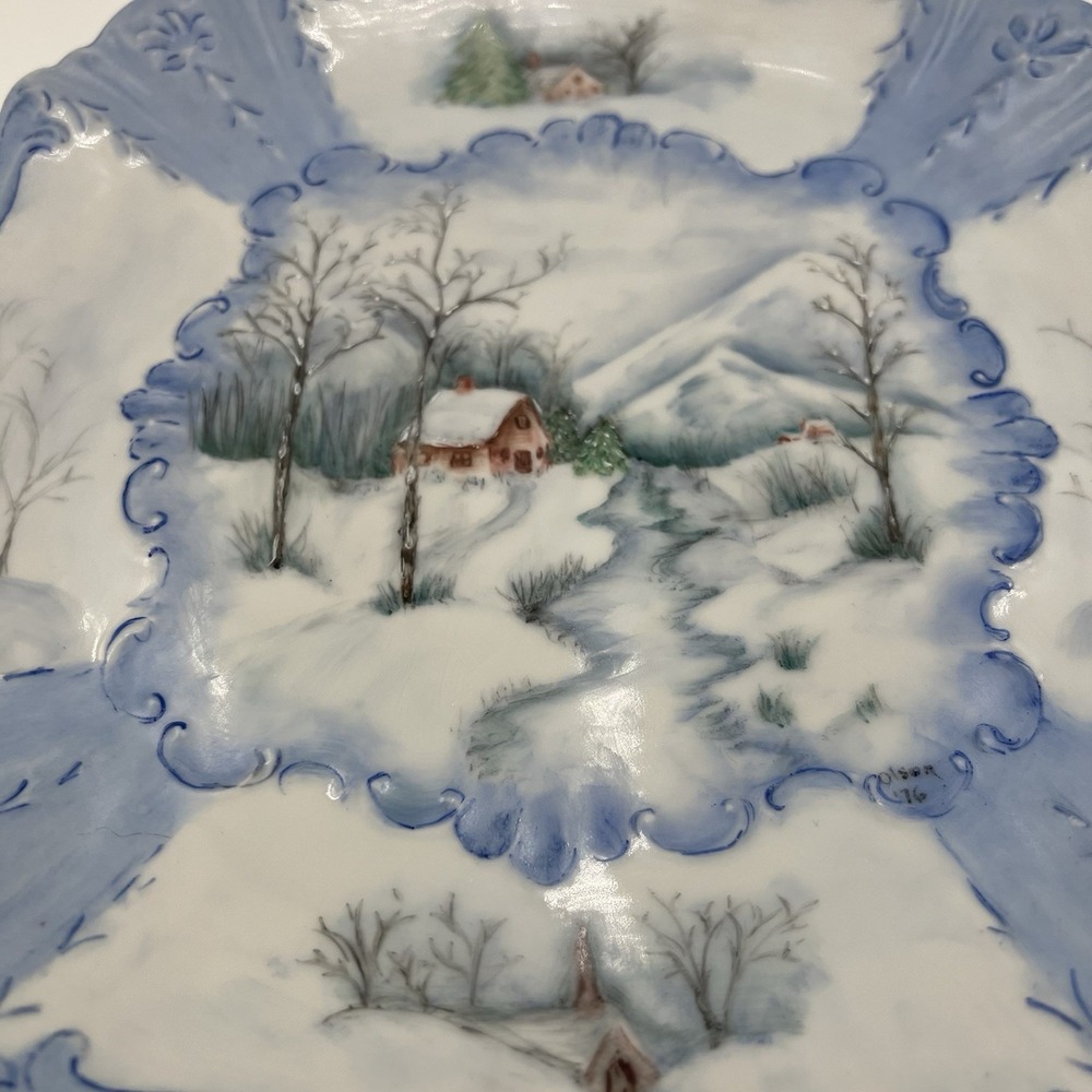Vintage Hand Painted Winter Scene Decorative Plate Signed 1976 - Picture 6 of 14
